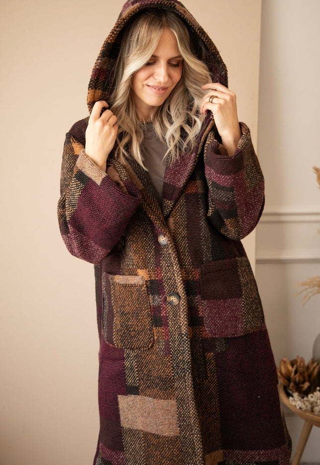 Patchwork Poetry Hooded Mulberry/Brown - Jas - ellemilla