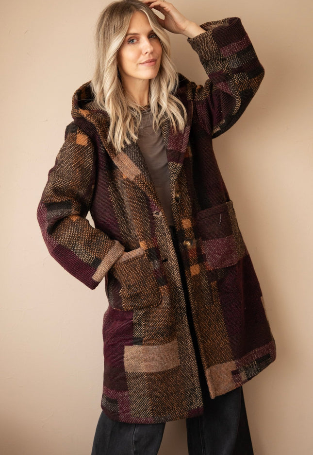 Patchwork Poetry Hooded Mulberry/Brown - Jas - ellemilla