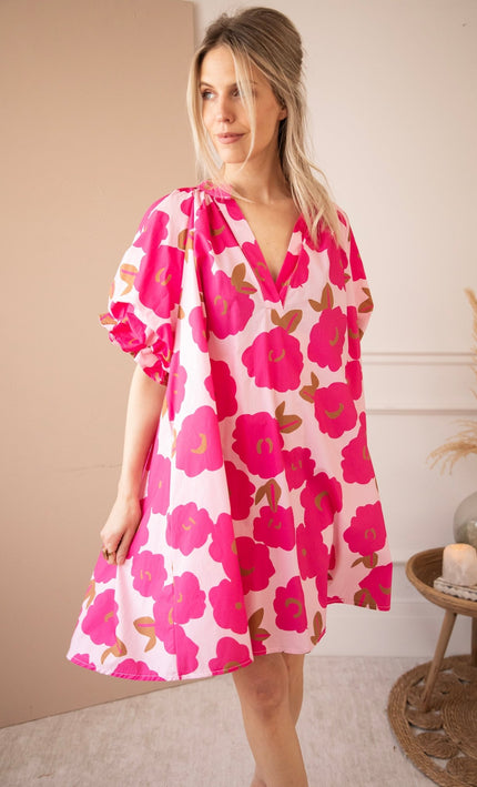 Poppy Petal Baby Pink/Fuchsia - Jurk - ellemilla