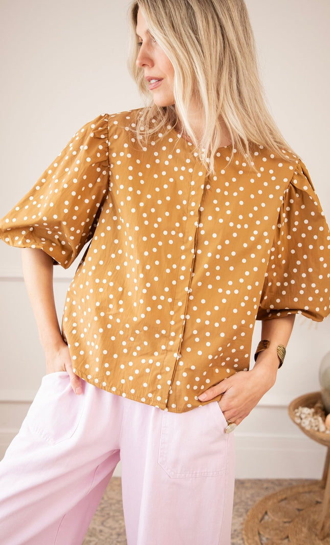 Puffy Polka Brown/Beige - Blouse - ellemilla