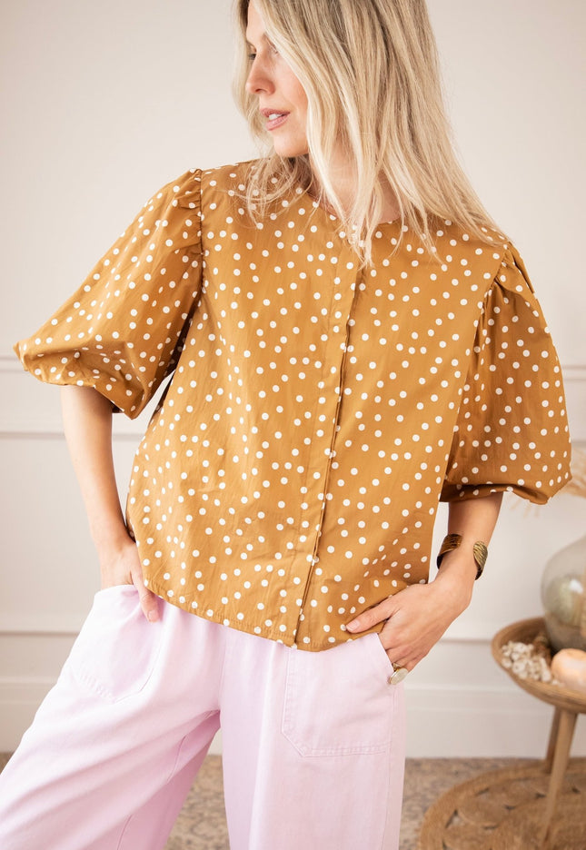 Puffy Polka Brown/Beige - Blouse - ellemilla