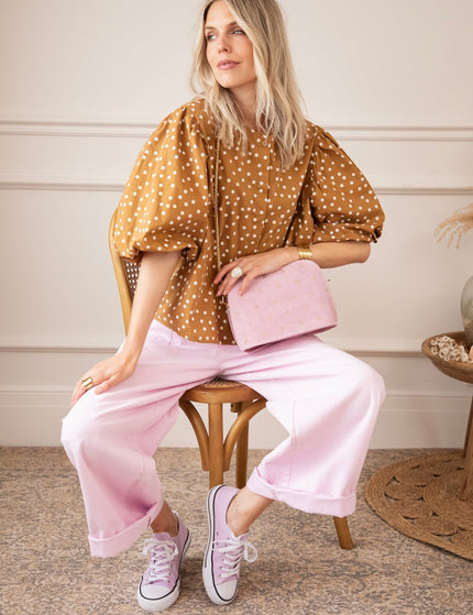 Puffy Polka Brown/Beige - Blouse - ellemilla