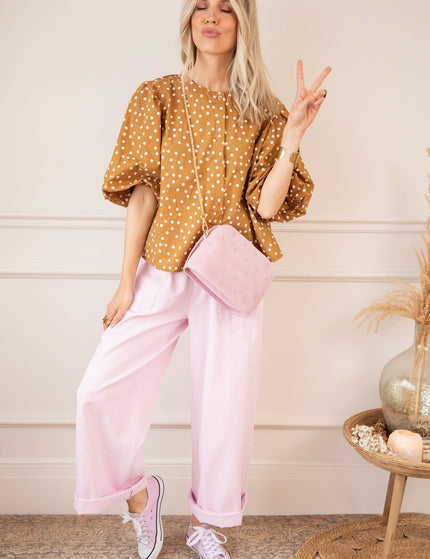 Puffy Polka Brown/Beige - Blouse - ellemilla