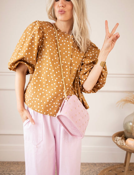 Puffy Polka Brown/Beige - Blouse - ellemilla
