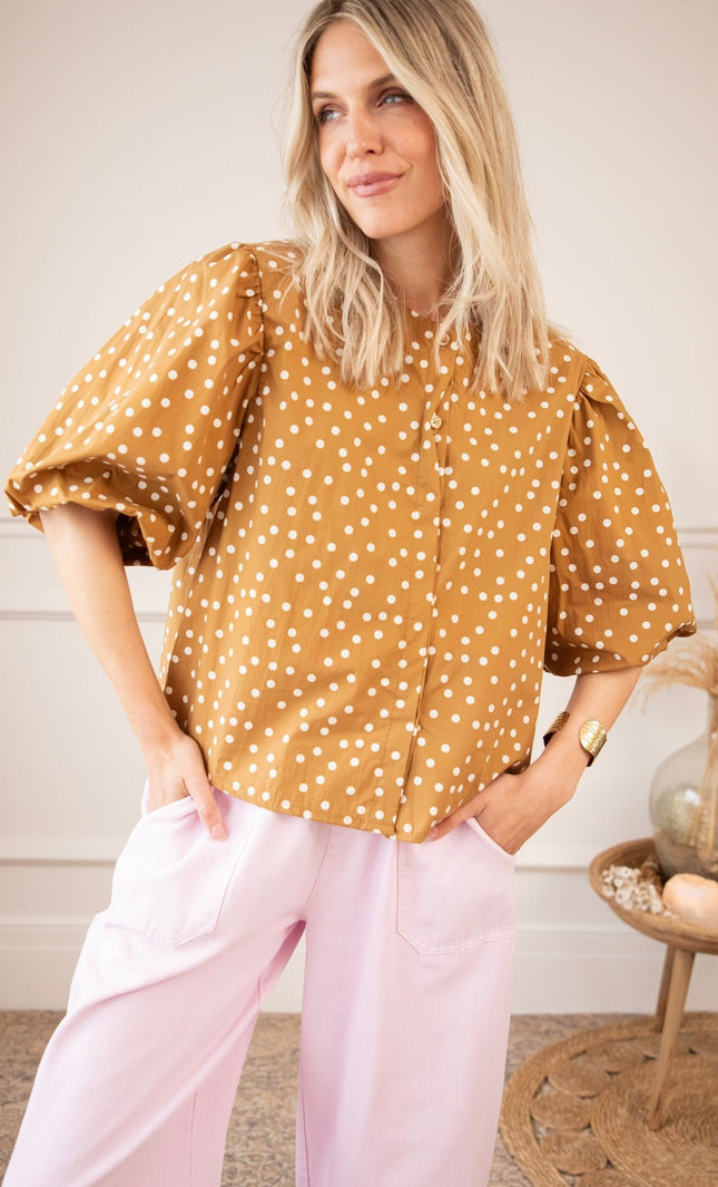 Puffy Polka Brown/Beige - Blouse - ellemilla