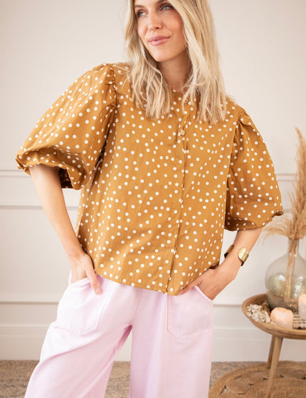 Puffy Polka Brown/Beige - Blouse - ellemilla