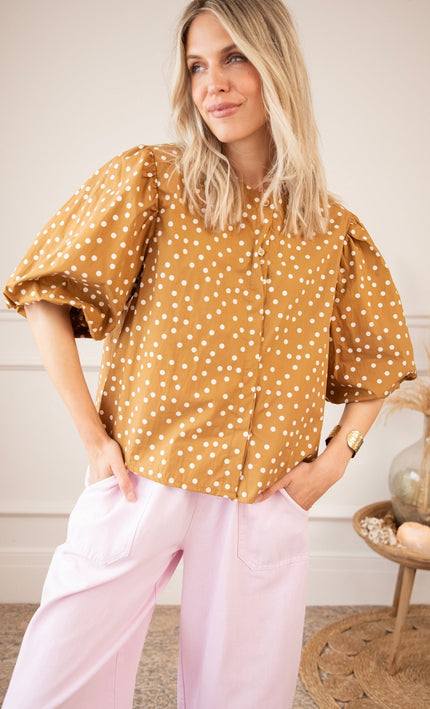 Puffy Polka Brown/Beige - Blouse - ellemilla
