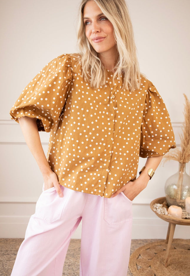 Puffy Polka Brown/Beige - Blouse - ellemilla