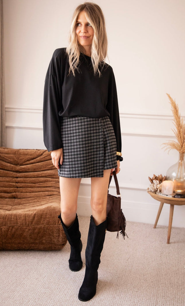 Raven Check Grey/Black - Skort - ellemilla