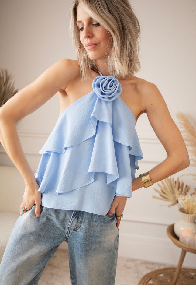 Roses & Ruches Blue - Top - ellemilla