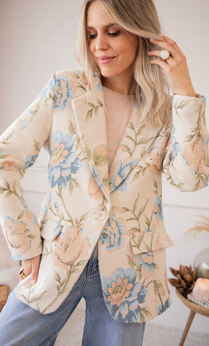 Rosy Belle Beige/Blue - Blazer - ellemilla