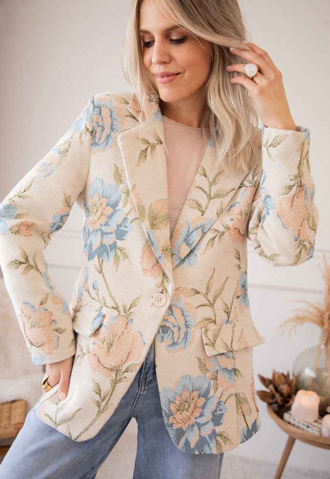 Rosy Belle Beige/Blue - Blazer - ellemilla