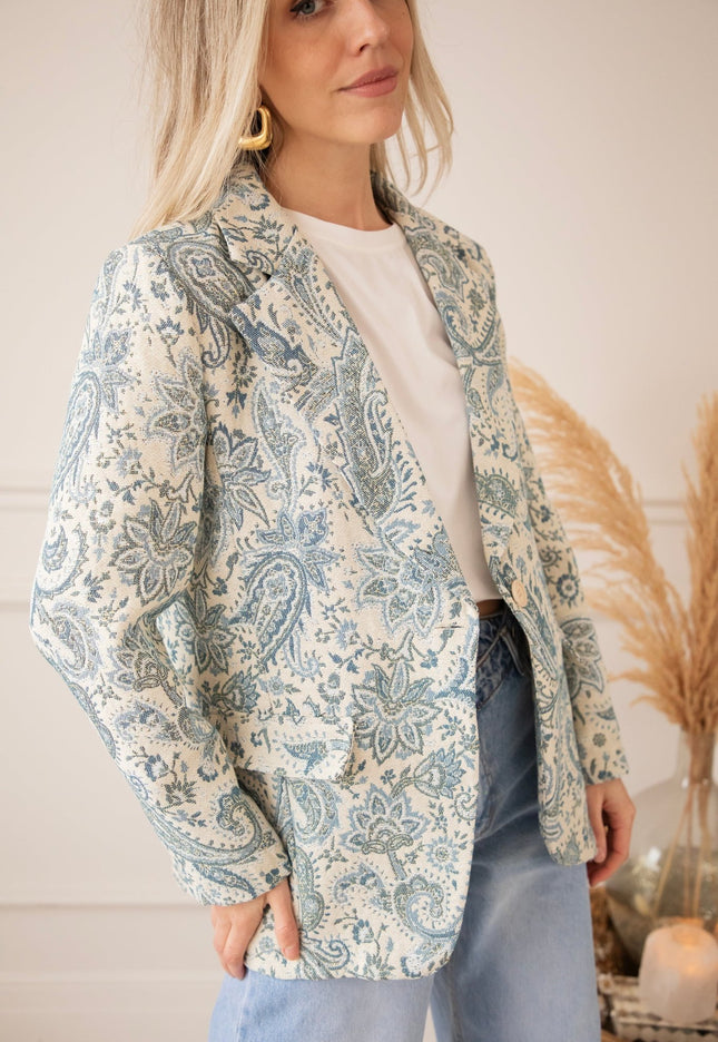 Rosy Belle Paisley Beige/Blue - Blazer - ellemilla