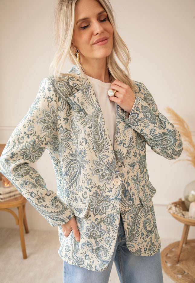 Rosy Belle Paisley Beige/Blue - Blazer - ellemilla