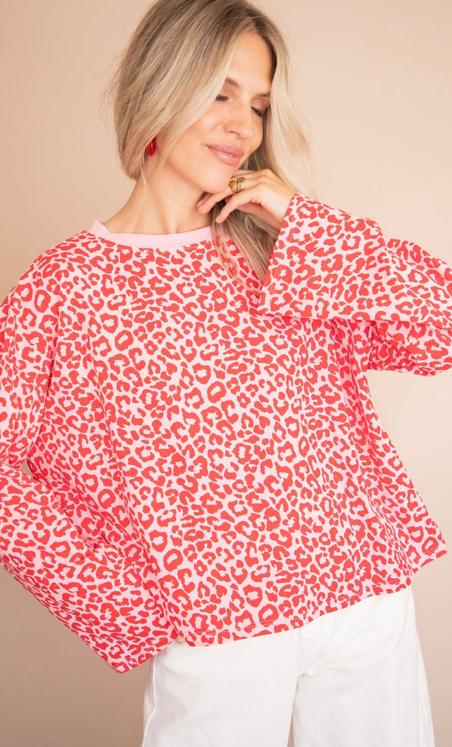 Sadie Leopard Baby Pink/Raspberry - Longsleeve - ellemilla
