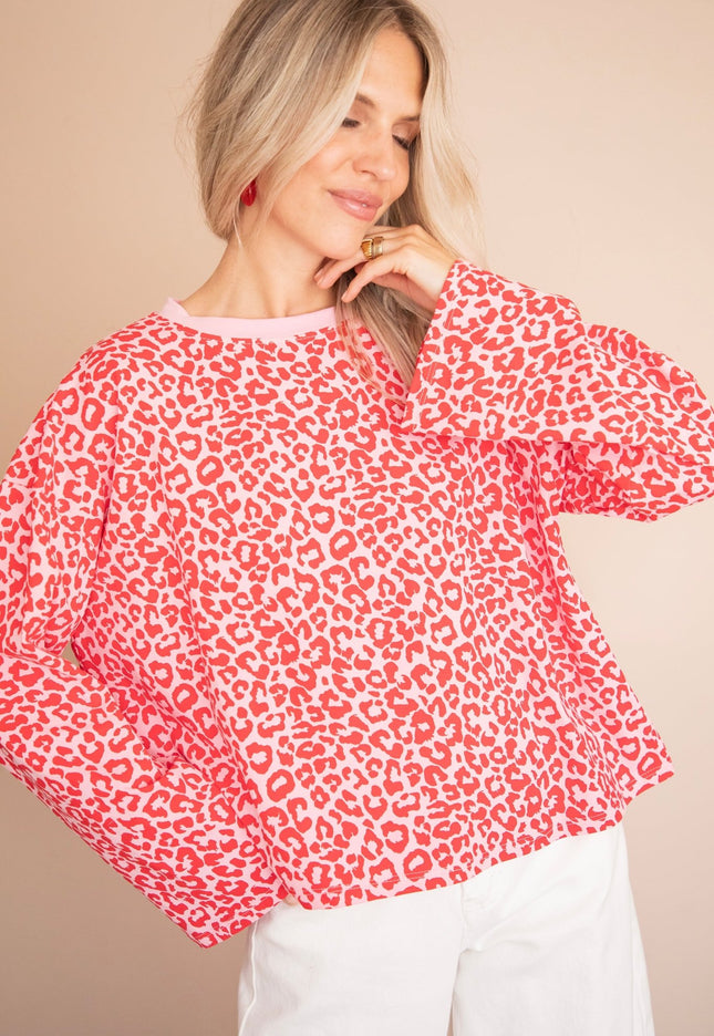 Sadie Leopard Baby Pink/Raspberry - Longsleeve - ellemilla