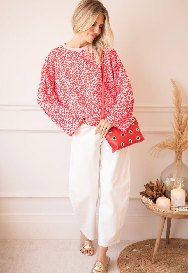 Sadie Leopard Baby Pink/Raspberry - Longsleeve - ellemilla