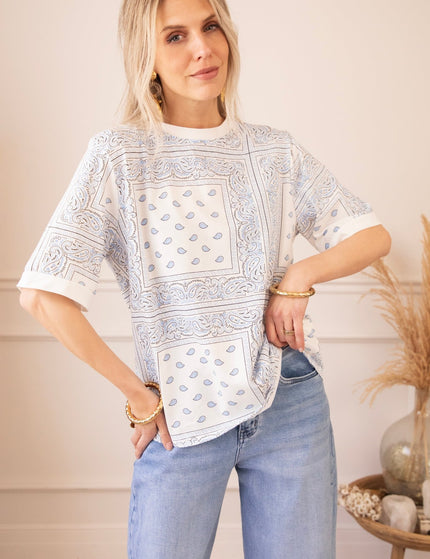 Sadie Paisley White/Blue - T-Shirt - ellemilla