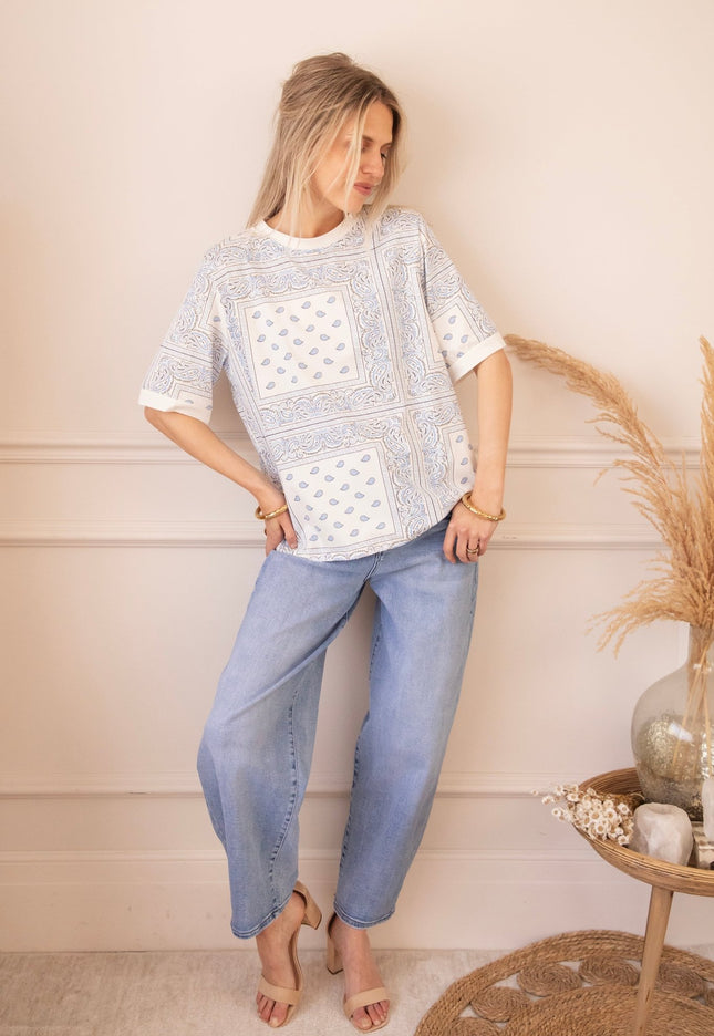 Sadie Paisley White/Blue - T-Shirt - ellemilla