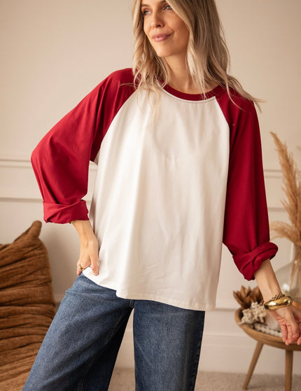 Sadie Raglan Burgundy/Off White - Longsleeve - ellemilla