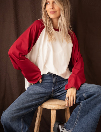 Sadie Raglan Burgundy/Off White - Longsleeve - ellemilla