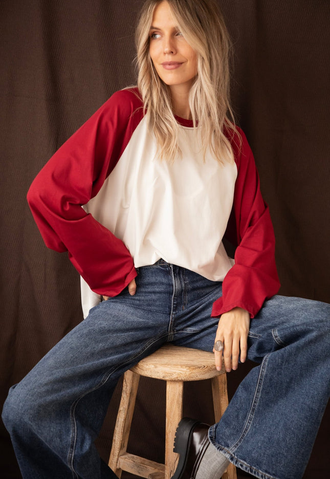 Sadie Raglan Burgundy/Off White - Longsleeve - ellemilla