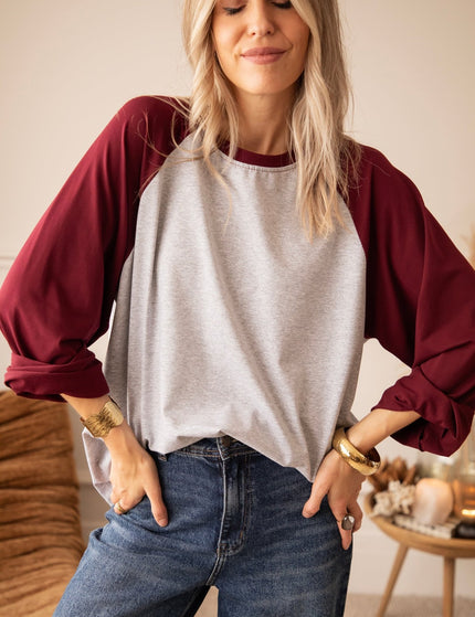 Sadie Raglan Burgundy/Soft Grey - Longsleeve - ellemilla