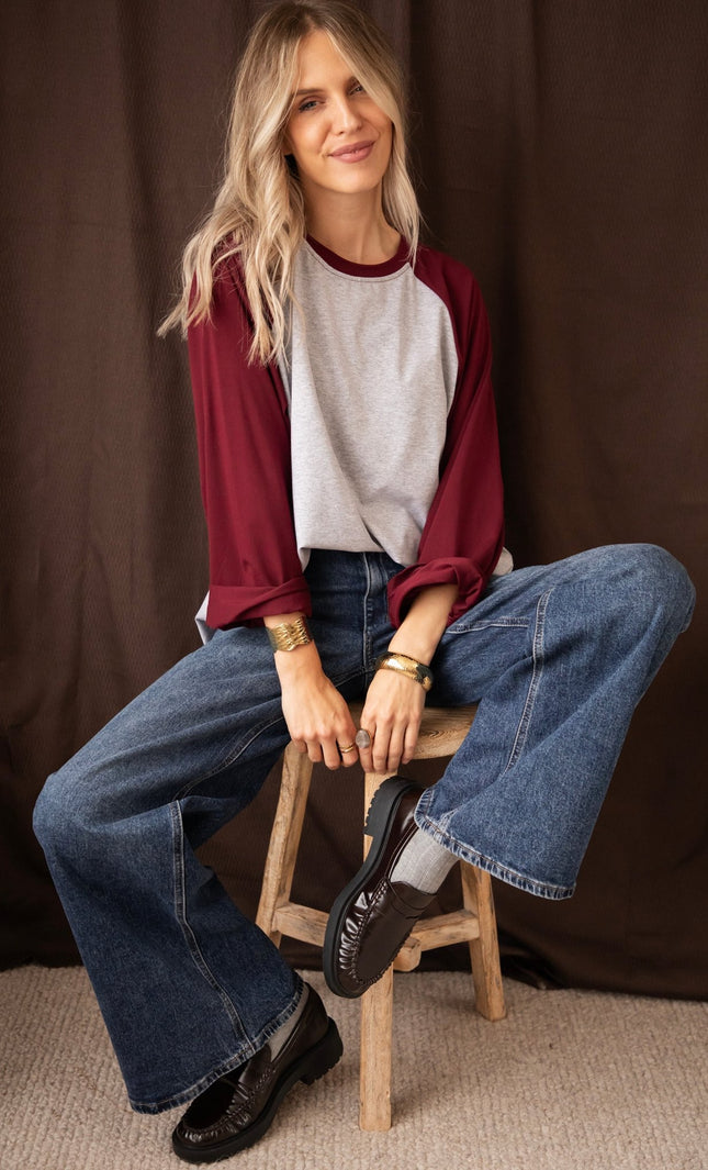 Sadie Raglan Burgundy/Soft Grey - Longsleeve - ellemilla