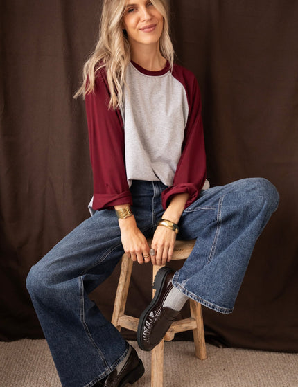 Sadie Raglan Burgundy/Soft Grey - Longsleeve - ellemilla