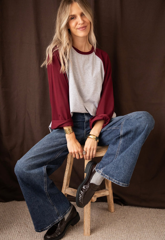 Sadie Raglan Burgundy/Soft Grey - Longsleeve - ellemilla