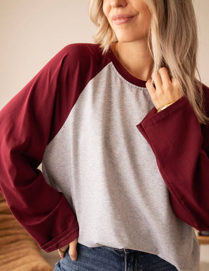 Sadie Raglan Burgundy/Soft Grey - Longsleeve - ellemilla