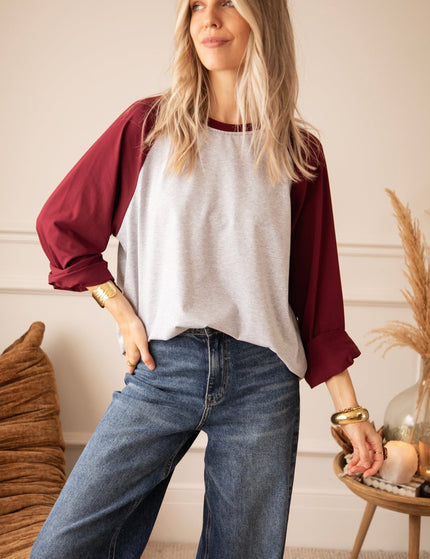 Sadie Raglan Burgundy/Soft Grey - Longsleeve - ellemilla