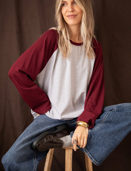 Sadie Raglan Burgundy/Soft Grey - Longsleeve - ellemilla