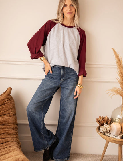 Sadie Raglan Burgundy/Soft Grey - Longsleeve - ellemilla