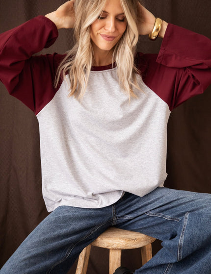 Sadie Raglan Burgundy/Soft Grey - Longsleeve - ellemilla