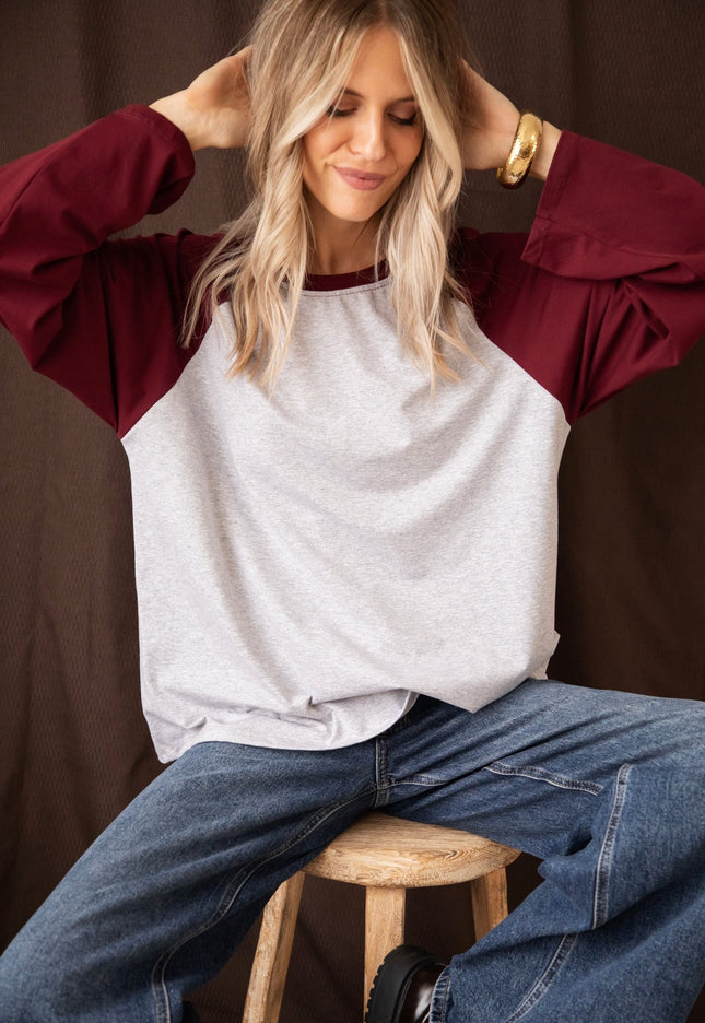 Sadie Raglan Burgundy/Soft Grey - Longsleeve - ellemilla