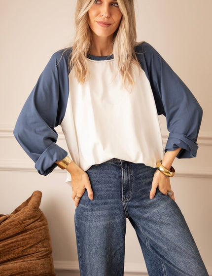 Sadie Raglan Dusty Blue/Off White - Longsleeve - ellemilla