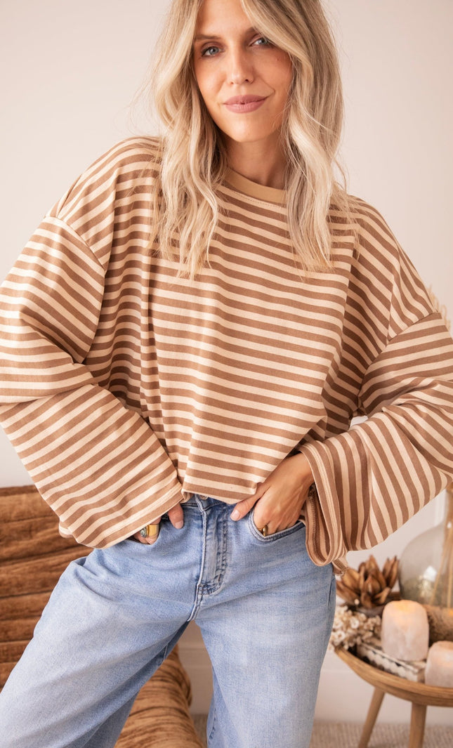 Sadie Stripe Beige/Brown - Longsleeve - ellemilla