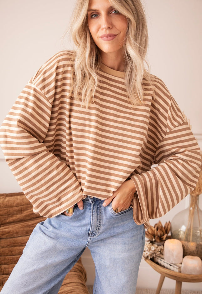 Sadie Stripe Beige/Brown - Longsleeve - ellemilla