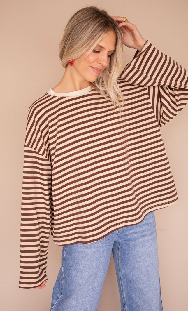 Sadie Stripe Beige/Choco - Longsleeve - ellemilla