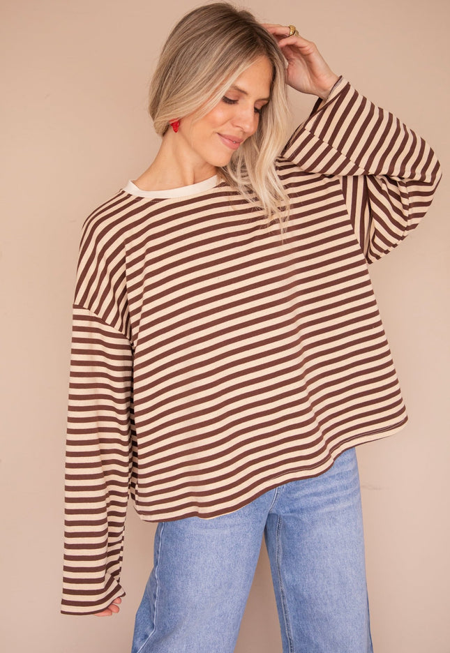 Sadie Stripe Beige/Choco - Longsleeve - ellemilla