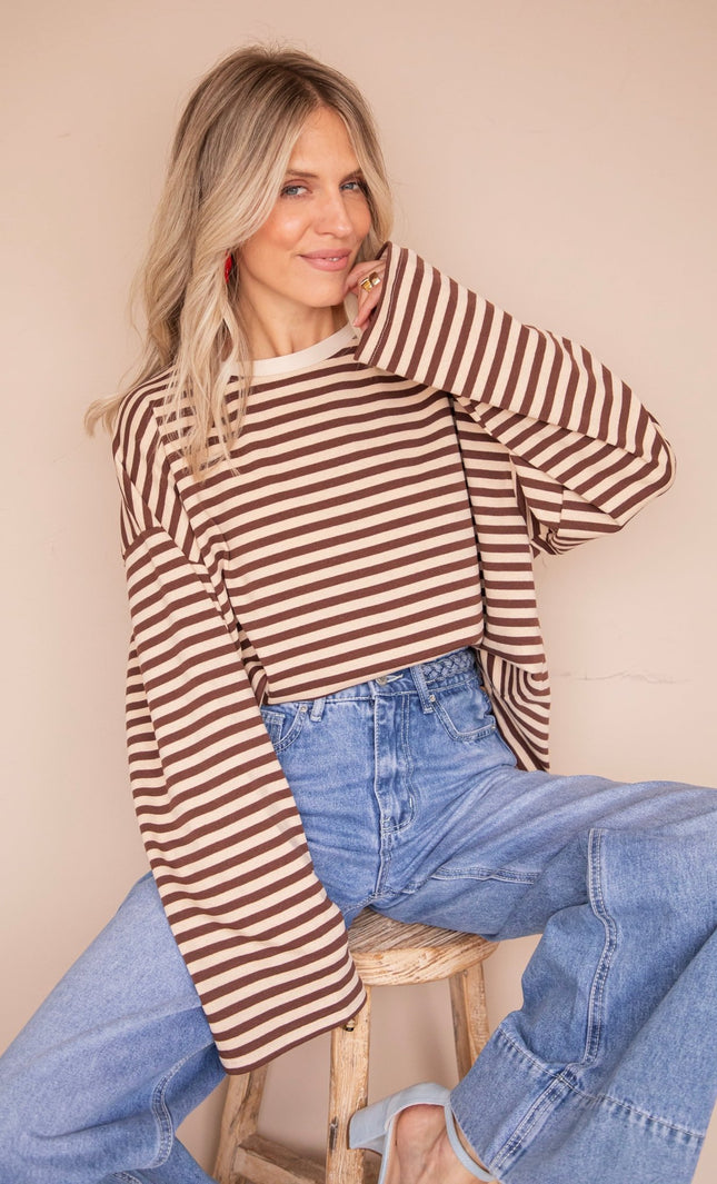 Sadie Stripe Beige/Choco - Longsleeve - ellemilla