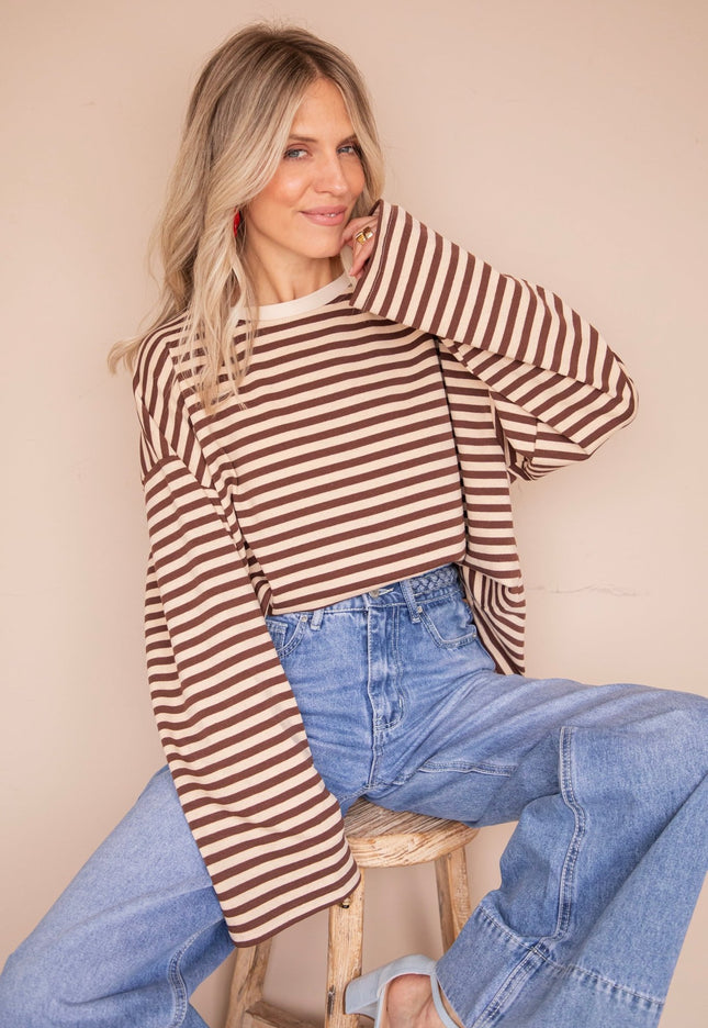 Sadie Stripe Beige/Choco - Longsleeve - ellemilla