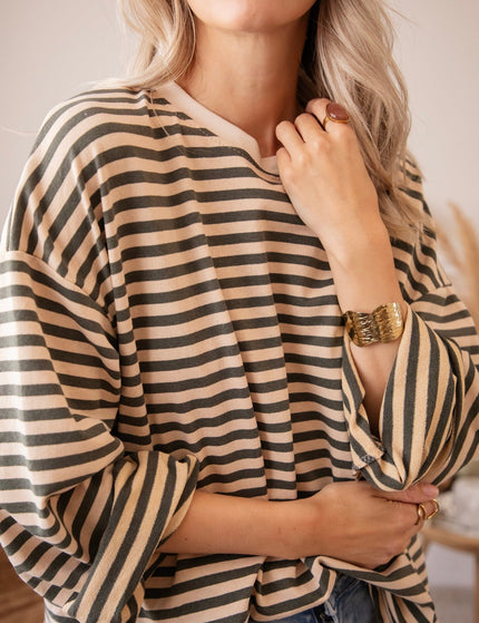 Sadie Stripe Beige/Kaki - Longsleeve - ellemilla