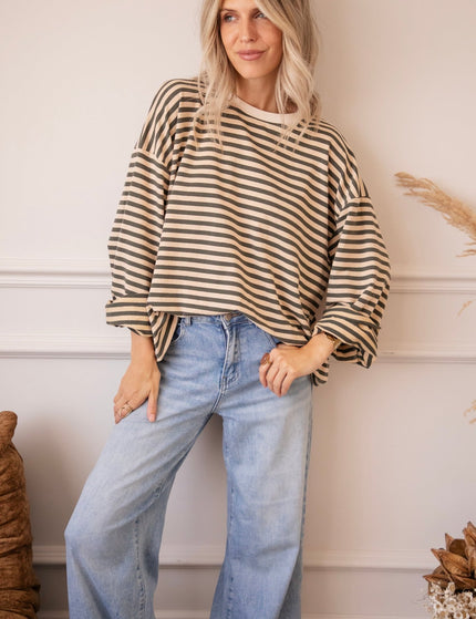 Sadie Stripe Beige/Kaki - Longsleeve - ellemilla
