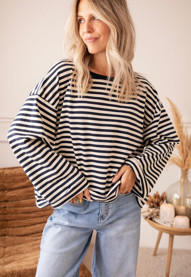 Sadie Stripe Beige/Navy - Longsleeve - ellemilla