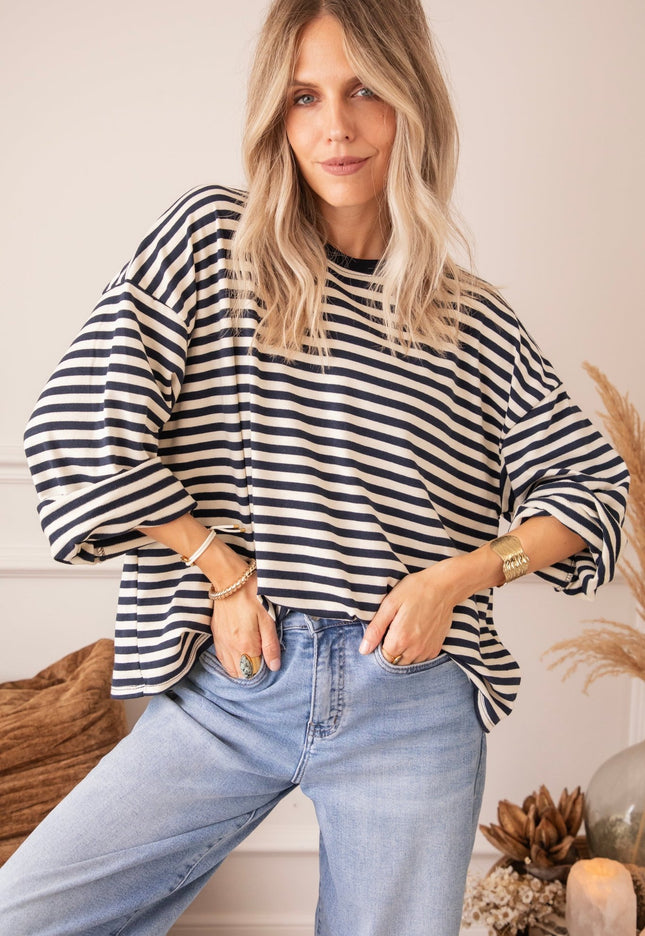 Sadie Stripe Beige/Navy - Longsleeve - ellemilla