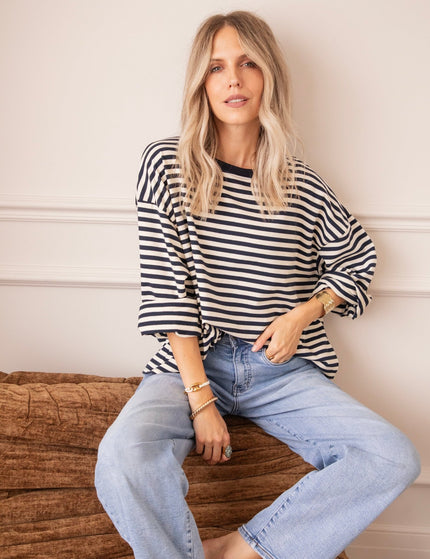 Sadie Stripe Beige/Navy - Longsleeve - ellemilla