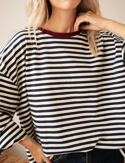 Sadie Stripe Beige/Navy/Burgundy - Longsleeve - ellemilla