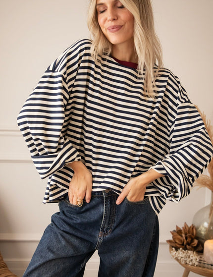 Sadie Stripe Beige/Navy/Burgundy - Longsleeve - ellemilla